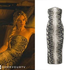 KHAITE Rumer Strapless Snake-Print Midi Dress small euc